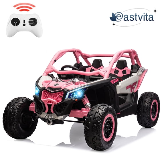 EastVita 24V 2 Seats Ride on Car 200W Motors Ride on UTV with Remote Control 23" Seats Width Electric Vehicle, EVA Wheels,Music Head+Tail Light