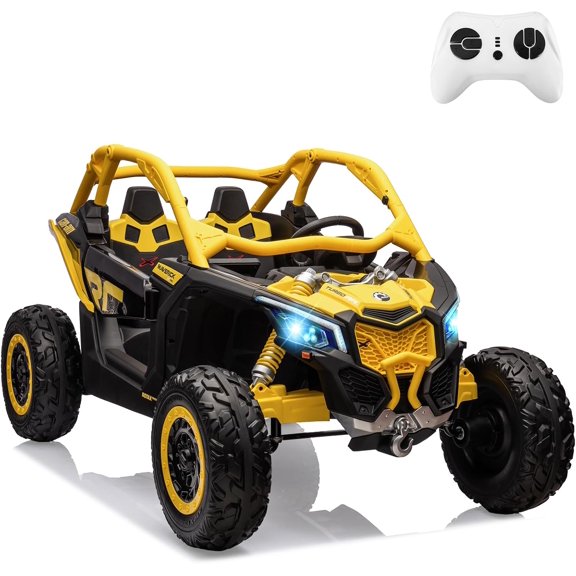 EastVita 24V 2 Seats Ride on Car 200W Motors UTV,with Remote Control 23" Seats Width Electric Vehicle, EVA Wheels,Music,Head+Tail Light