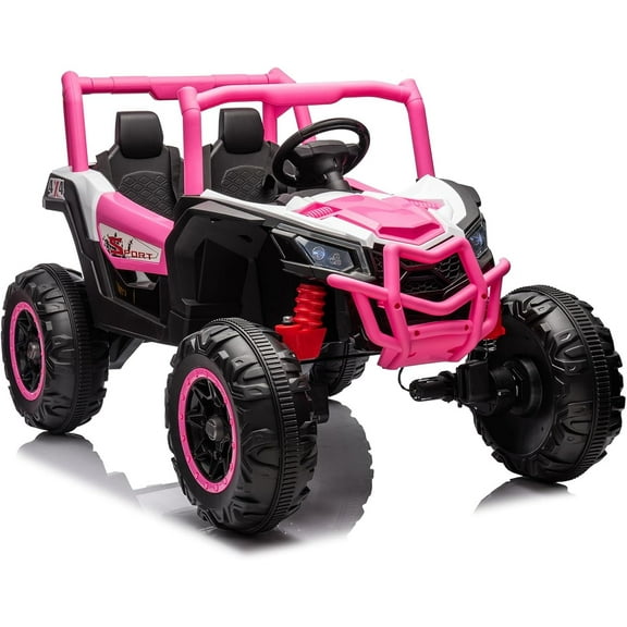 EastVita 24V 7 Ah Ride On Cars Utv 2 Seater for Kids, 4WD/2WD Switchable Electric Cars Vehicles for Kids 3-8 Years w/Remote Control,19 Inch Wide Seat, Eva Tires, 3 Speeds, Purple Pink