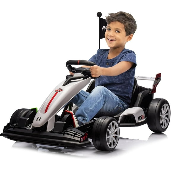 EastVita 24V Electric Drift Kart for Kids Ages 6-12, Adjustable Seat &Variable Speed(8.5MPH), EVA Silent Wheels & Parent-Approved Safety, Outdoor Ride-On Toy