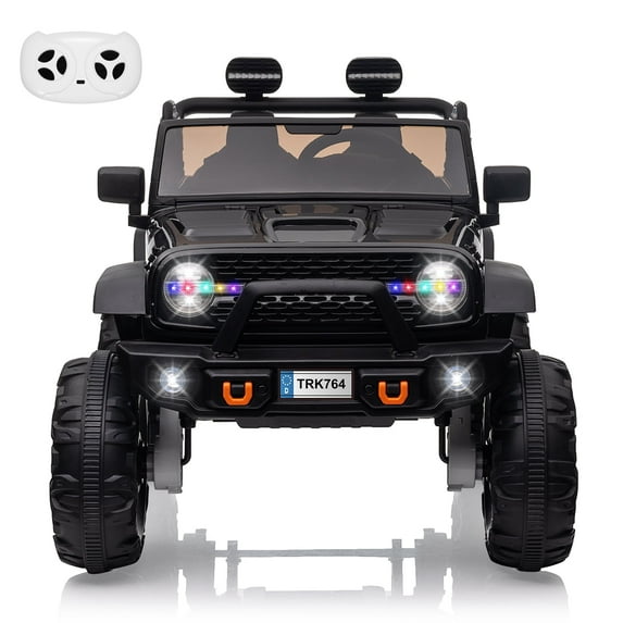 EastVita 24V Kids 2 Seats Ride on Truck with Remote Control, Electric Ride on Car 4*45W Motors +19.7" Seat Width Ride on Toys, with LED Light,Music,USB ect. for 3 Age + Black