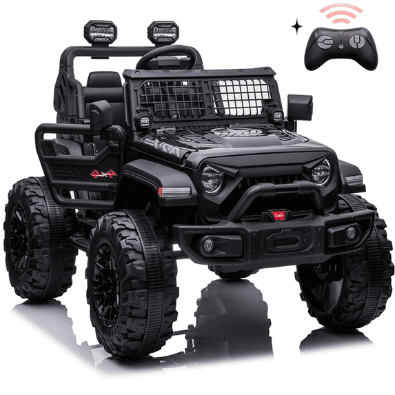 EastVita 24V Kids Ride on Car with Remote Control Ride on Toys 2 Seats 20" Extra Seat Wide Truck Vehicle with LED Light, Front Storage, Central Control, Horn, Bluetooth USB