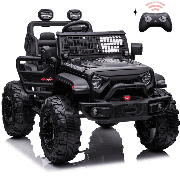 EastVita 24V Kids Ride on Car with Remote Control Ride on Toys 2 Seats 20" Extra Seat Wide Truck Vehicle with LED Light, Front Storage, Central Control, Horn, Bluetooth USB