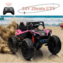 EastVita 24V Ride on Car Extra Wide 2 Seats UTV Ride on Toys with Remote Control, EVA Wheels 4WD Electric Vehicle with Full-Metal Suspension,Music,LED Lights,Rose Red