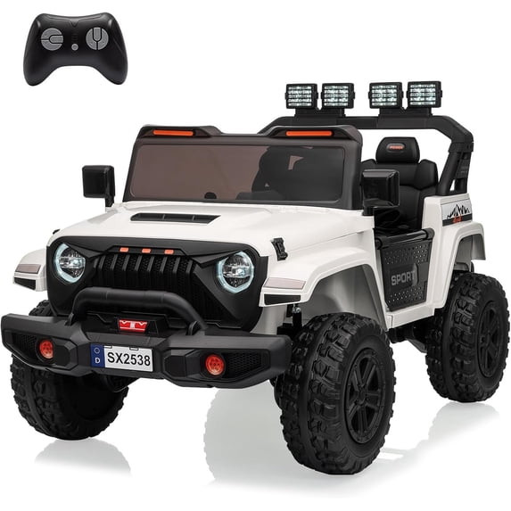 EastVita 24V Ride On Toys for Big Kids, 4WD 2 Seater Ride On Cars with Remote Control, Adjustable Footwell Electric Vehicle, 3 Speeds, Led Lights, Bluetooth White