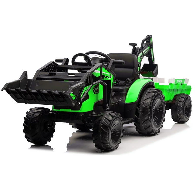 Electric Tractor Ride-On Toy Car for Kids with Trailer & LED Lights 
