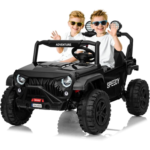 EastVita 24V Ride on Toys for Big Kids with Remote Control - 4WD Electric Car, 2 Seater UTV, Spring Suspension, Front & Behind LED Lights Black