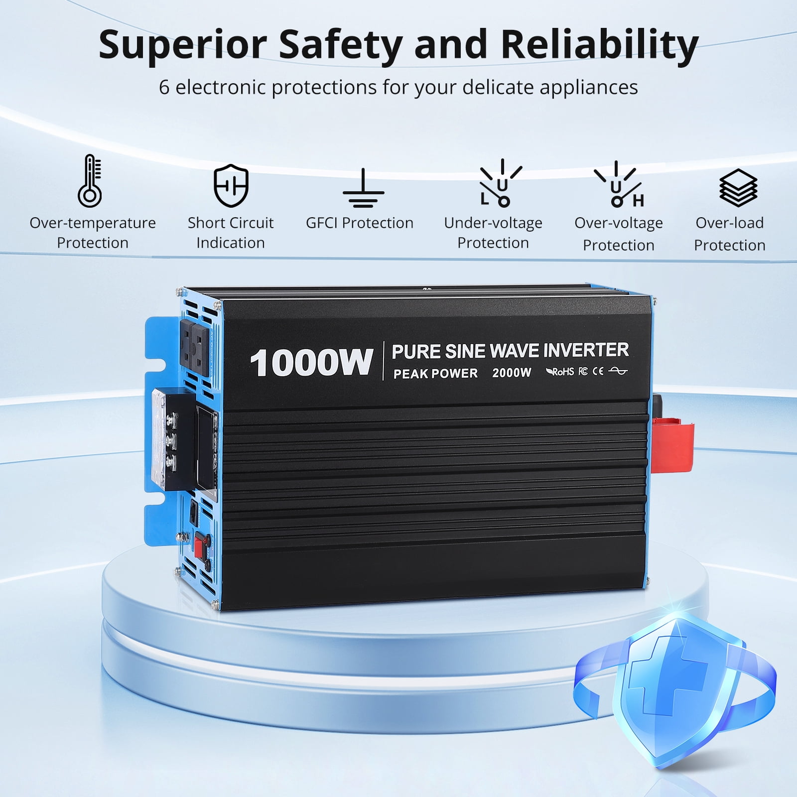 EastVita 2500W Pure Sine Wave Inverter 24V DC to 120V AC Converter with 2 AC Outlets, 5V/2.4A USB Port, LCD Display, Remote Controller with Screen, Power Converter for Home, Truck, RV