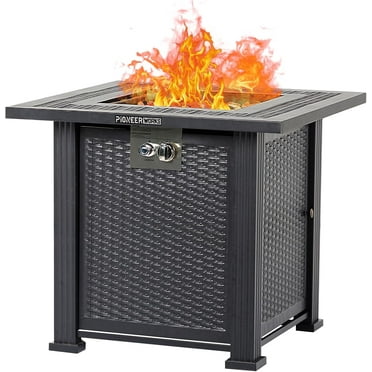 EastVita 28 Inch Propane Fire Pit Table, PioneerWorks 50000BTU Rectangle Fire Table with Cover, Sturdy Steel and Iron Fence Surface,