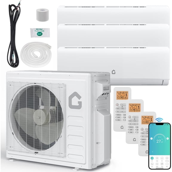 EastVita 28K BTU 3 Zone Mini Split AC Heating System Ductless Split Air Conditioner 9000-12000-12000BTU with Wifi 20 SEER2 No Copper Tube Line Set Included-208-230V