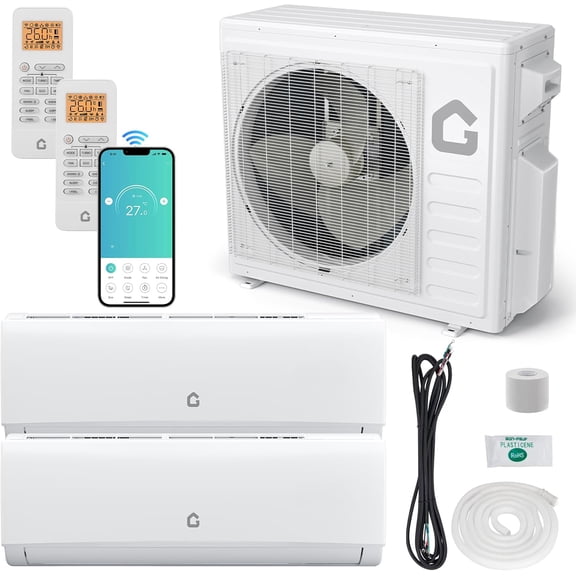 EastVita 28K BTU Dual Zone Mini Split AC Heating System 12000 - 18000 BTU Ductless 2 Zone Mini Split Air Conditioner 20 SEER2 No Copper Tube Line Set-208-230V