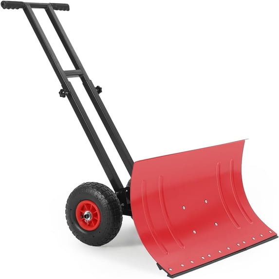 EastVita 29x16.53 In Heavy Duty Rolling Snow Shovel With Wheels 5-Position Angle and Height Double Armrests Red+Black