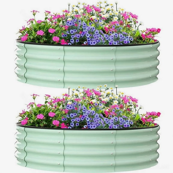 EastVita 2x2x1 FT Raised Garden Beds,2 Pack Galvanized Raised Garden Bed for Gardening, Round Metal Planter Box for Flower Plants