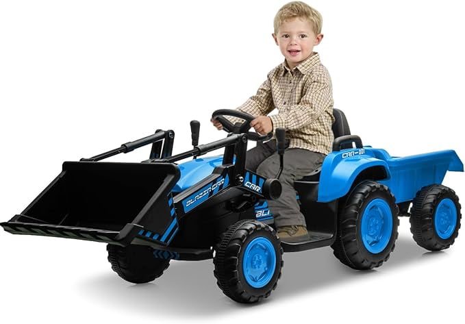 Blue 12V Ride-On Tractor with Detachable Trailer