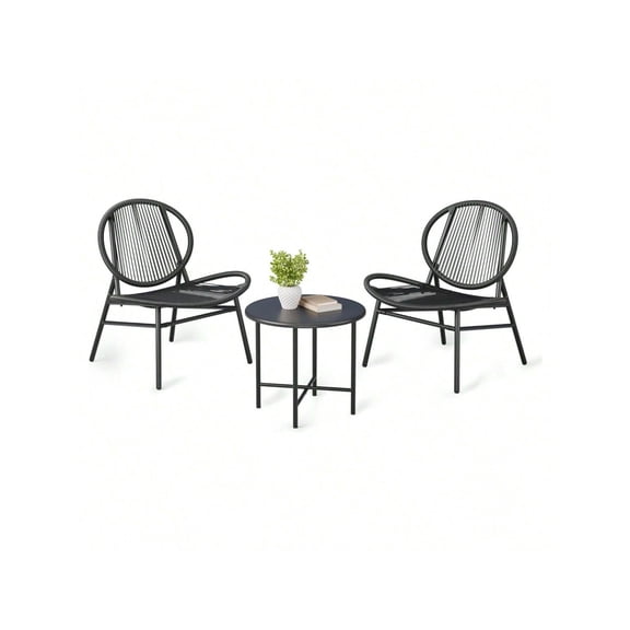 EastVita 3 Piece Outdoor Seating Acapulco Chair All Weather Small Patio Bistro Set Of 2 Chairs And Side Table Modern Outdoor Furniture For Backyard Garden Balcony