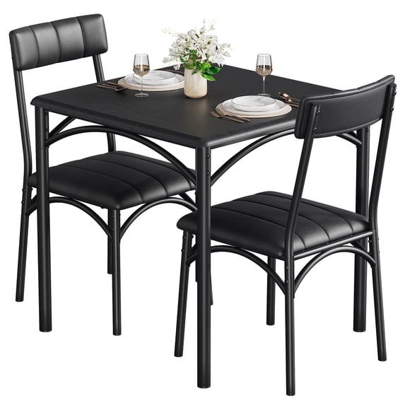 EastVita 3 Piece Square Dining Table Set,2 Upholstered Chairs,Kitchen Table Set for Small Space Apartment,Black