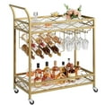 thumbnail image 1 of EastVita 3 Tier Bar Carts for The Home, Rustic Brown Bar Cart with Wheels, Two Portable Trays, Wine Rack, Glasses Holder, Industrial Serving Cart, 1 of 8
