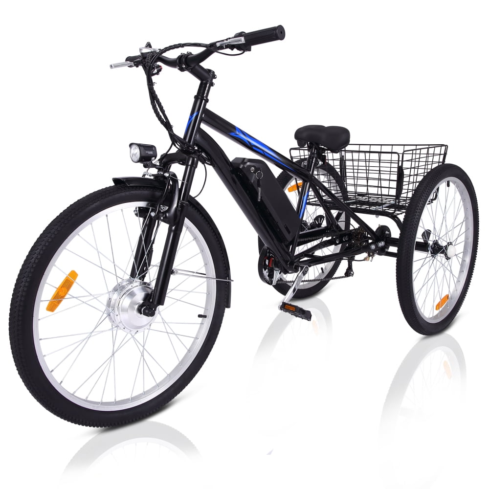 EastVita 3 Wheel Electric Bicycle,350W Motor Electric Tricycle for Adults,24" Fat Tire Motorized Bicycle w/ 36V 10Ah Removable Battery,7 Speed Electric Trike up to 50+ Miles,3 Modes