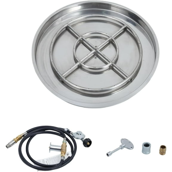EastVita 31 Inch Round Drop-in Fire Pit Pan - Stainless Steel Propane & Natural Gas Insert, Spark Ignition Kit, 48,000 BTU, Ideal