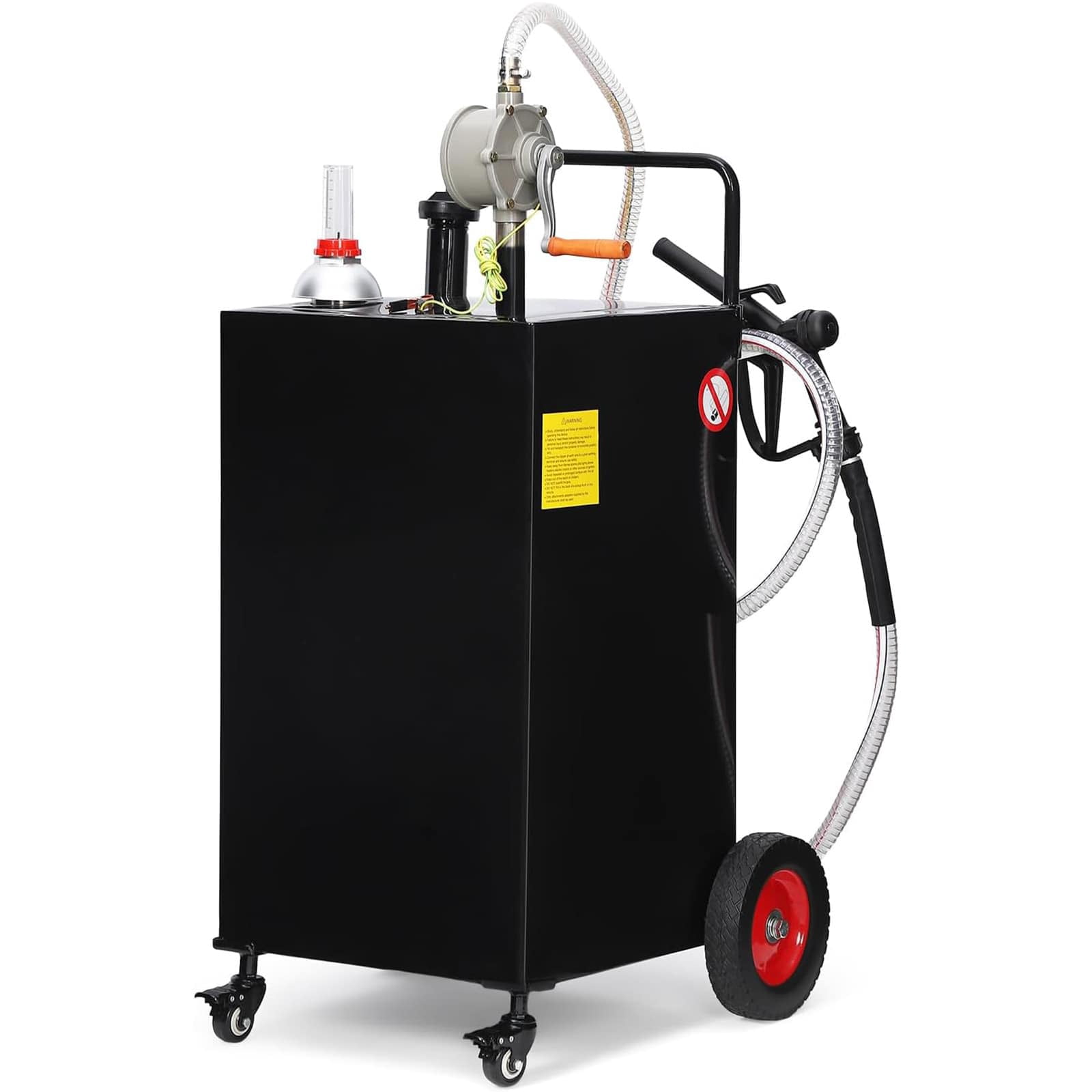 EastVita 35 Gallon Fuel Caddy Fuel Tank with Manual Transfer Pump for Gasoline and Diesel Durable 4-Wheel Design Mobile Fuel Storage for Cars Trucks Boats Lawn Mowers Black