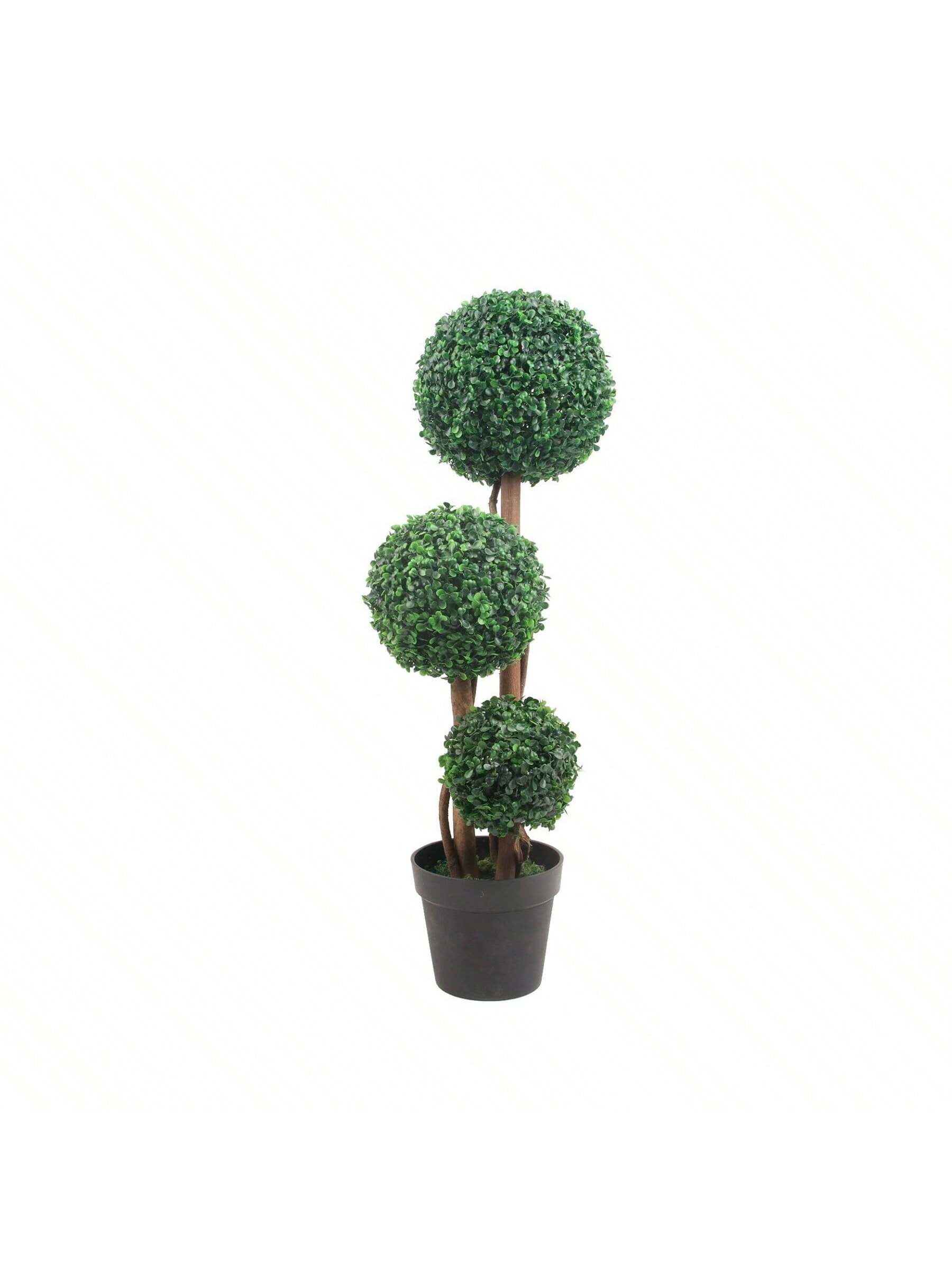 EastVita 35 Inch Artificial Triple Ball Boxwood Topiary Tree Fake ...
