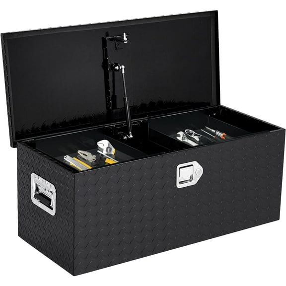 EastVita 35" Truck Bed Tool Box, Heavy Duty Aluminum with Sliding Shelf, Diamond Plate ToolBox for Pick Up Truck RV Trailer, Trailer Toolbox Storage
