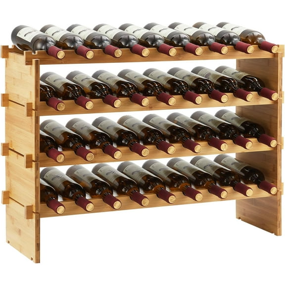 EastVita 36 Bottles Stackable Modular Wine Rack,4-Tier Freestanding Bamboo Liquor Display,Wine Storage Shelves for Bar,Cabinet