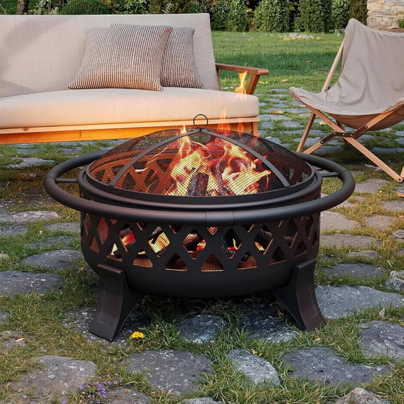 EastVita 36-Inch Outdoor Fire Basin With Spark Guard And Fire Poker.