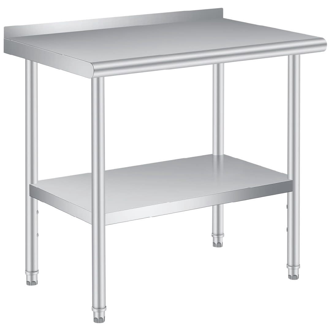 EastVita 36x24 Inches Stainless Steel Prep Table with Backsplash Commercial Heavy Duty Work Table Adjustable Under Shelf for Kitchen Restaurant Business