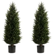 EastVita 3FT Artificial Topiary Tree Set of 2 Artificial Cedar Trees 4FT Uv Resistant Pine Potted Artificial Plants Outdoor Realistic Fake Plants Front Porch Decor Indoor Faux Cypress Trees