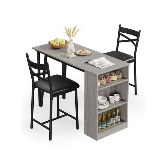 EastVita 3Piece 36in Wooden Counter Height Dining Table Set For Kitchen Bar Table And Chairs Tall Kitchen Breakfast Nook With Stools 2 Barstools Storage Shelves SpaceSaving