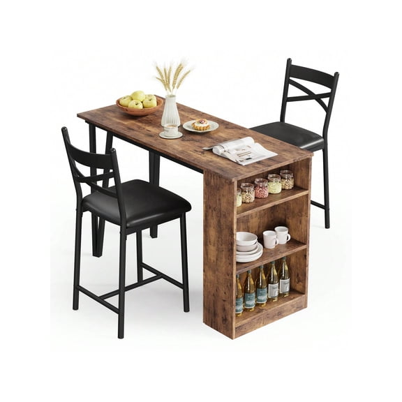 EastVita 3Piece 36in Wooden Counter Height Dining Table Set For Kitchen Bar Table And Chairs Tall Kitchen Breakfast Nook With Stools 2 Barstools Storage Shelves SpaceSaving