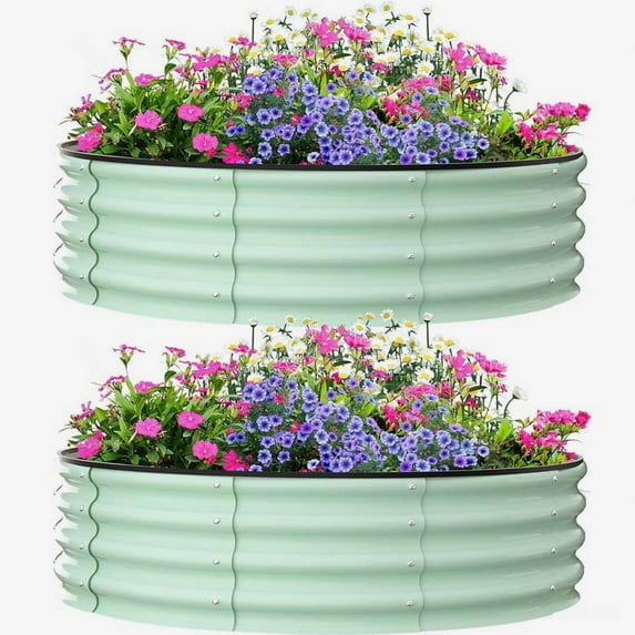 EastVita 3x3x1 FT Raised Garden Beds,2 Pack Galvanized Raised Garden Bed for Gardening, Round Metal Planter Box for Flower Plants