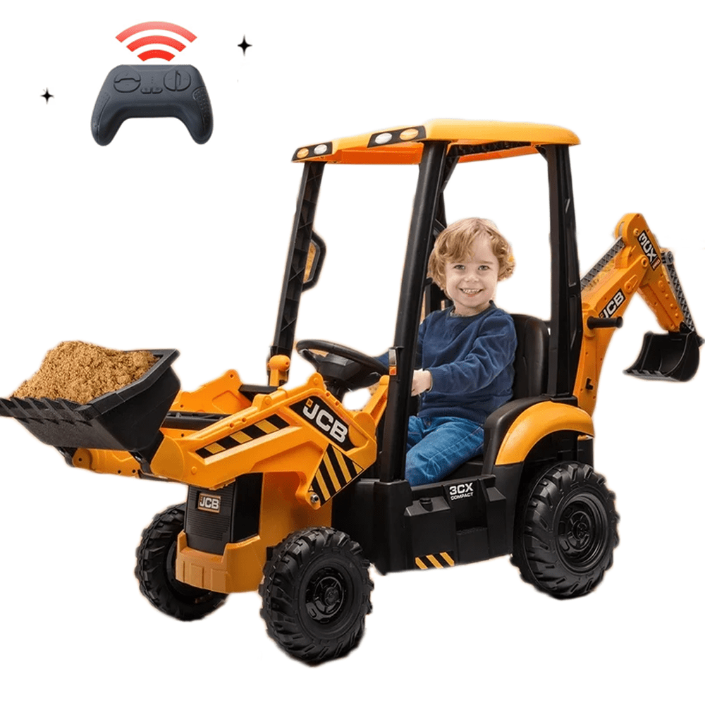 EastVita 4 in 1 Ride on Tractor, Excavator & Bulldozer with Tent,12V Ride on Car Digger Electric Vehicle with Remote Control, Front Loader, Horn, EVA Tires, Kids Ride on Car Toy