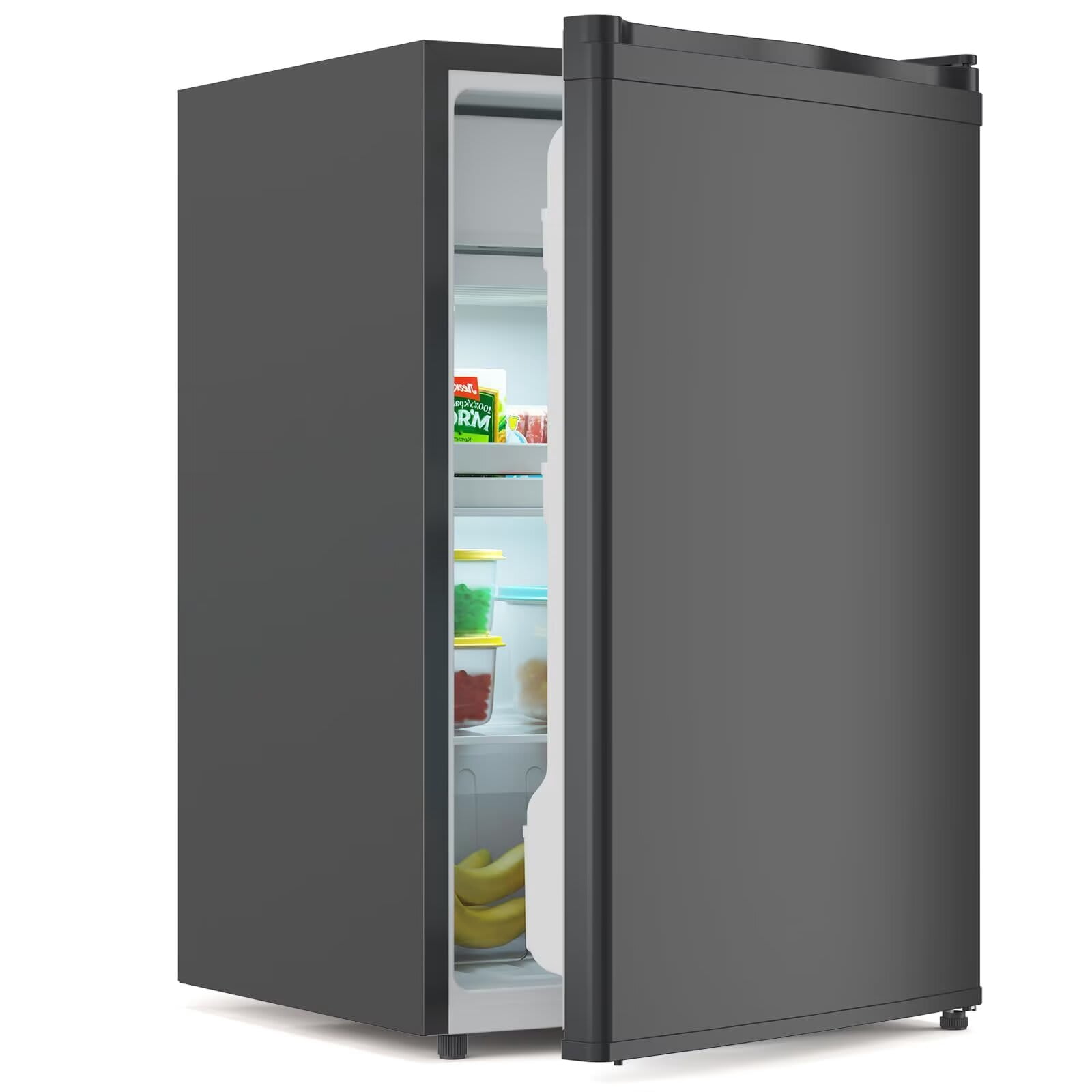EastVita 4.3 Cu.Ft. Single Door Compact Refrigerator with Freezer - Slide Out Glass Shelf Compact Fridge for Bedroom Office Dorm-Black