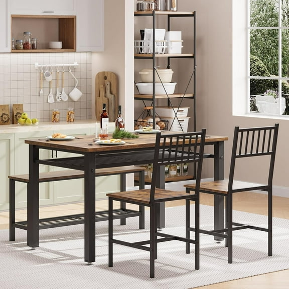 EastVita 4 Piece Dining Table Set for Home,Kitchen Table Set with Storage Rack,Modern Dinner Table Set