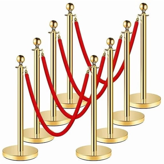EastVita 4-Piece Gold Stainless Steel Stanchion Set,Fixed Height Crowd Barrier with Retractable Belts,Gold,Event Queue Barrier