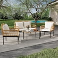 thumbnail image 1 of EastVita 4 Pieces Outdoor Patio Furniture Set with Table All-Weather Boho Wicker Rattan Patio Sectional L-Shaped Sofa Metal Frame Detachable Cushions for Patio Balcony Backyard Deck Beige, 1 of 8