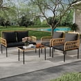 thumbnail image 1 of EastVita 4 Pieces Outdoor Patio Furniture Set with Table All-Weather Boho Wicker Rattan Patio Sectional L-Shaped Sofa Metal Frame Detachable Cushions for Patio Balcony Backyard Deck Black, 1 of 8