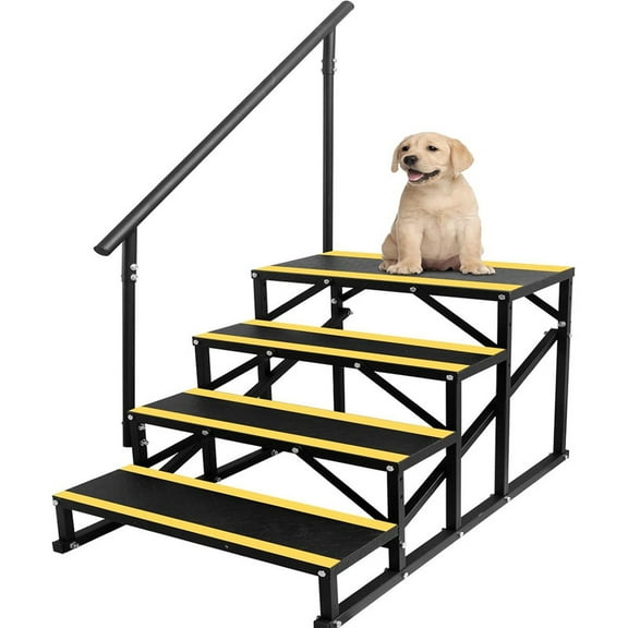 EastVita 4 Step RV Stairs with Handrail, RV Steps Ladder Hot Tub Steps, Portable Metal Camper Steps Mobile Home Stairs with Non-Skid Tapes for Mobile Home, Travel, Camper, RV