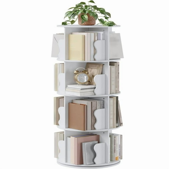 EastVita 4 Tier Rotating Bookshelf Tower, Spinning Corner Bookshelf for Small Spaces, Revolving 360°Bookcase Storage Rack Tower, Vertical Rotate Turning Spiral Wood Book