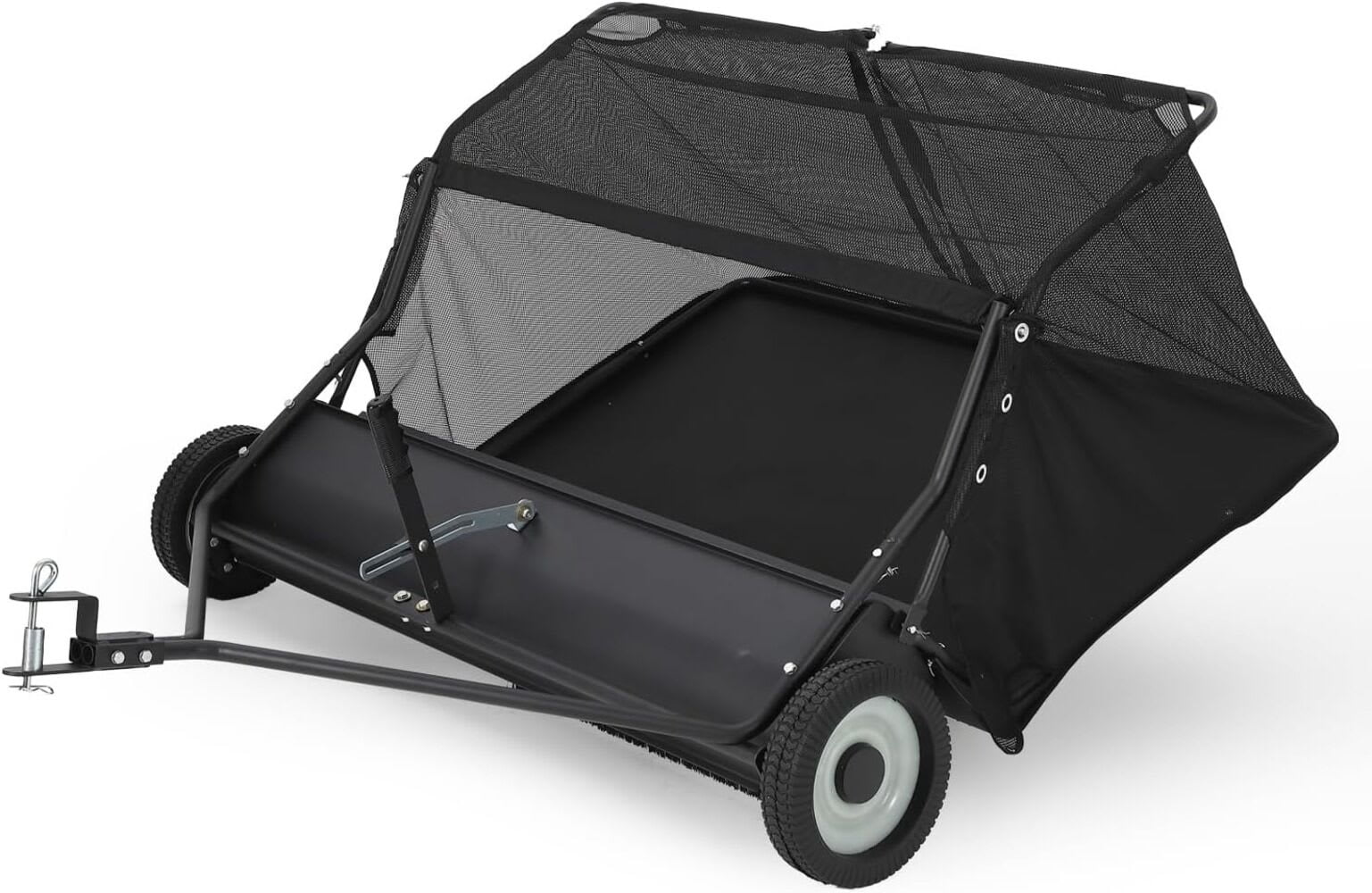 EastVita 42 in Lawn Sweeper Tow Behind Heavy Duty Yard Sweeper Pull Behind 21 Cu Ft Large Hopper Adjustable Sweeping Height Universal Leaf Grass Collector for Tractor ATV UTV Black