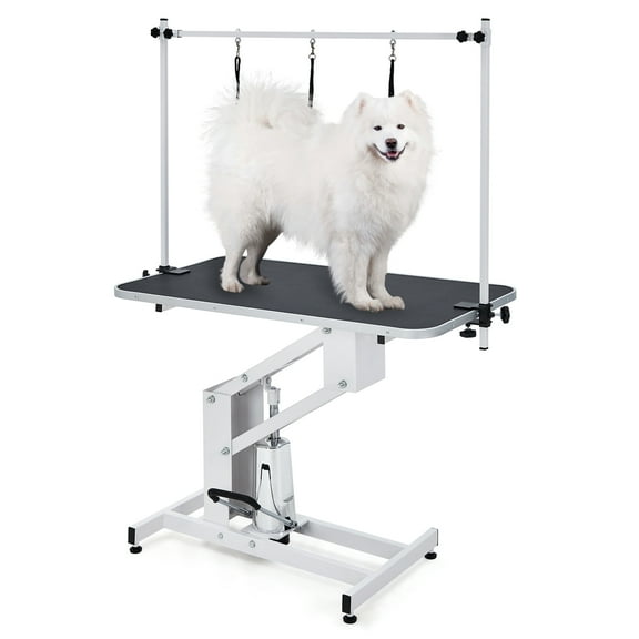 EastVita 43.3" Hydraulic Dog Grooming Table for Pet, Heavy Duty Structural Hydraulic Max Load 350Lbs Professional Pet Grooming Table 22"-39"White