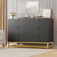 thumbnail image 1 of EastVita 47.2 inch Wide Modern 6 Drawer Dresser Wide Chest with Gold Metal Legs and Handles Wood Storage Organizer for Bedroom Living Room Hallway Black, 1 of 7