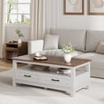 thumbnail image 1 of EastVita 47inch Farmhouse Coffee Table with Drawers Rustic Coffee Table Wood Center Table Easy Assembly Living Room Table for Office Parlor Reading Room - White, 1 of 7