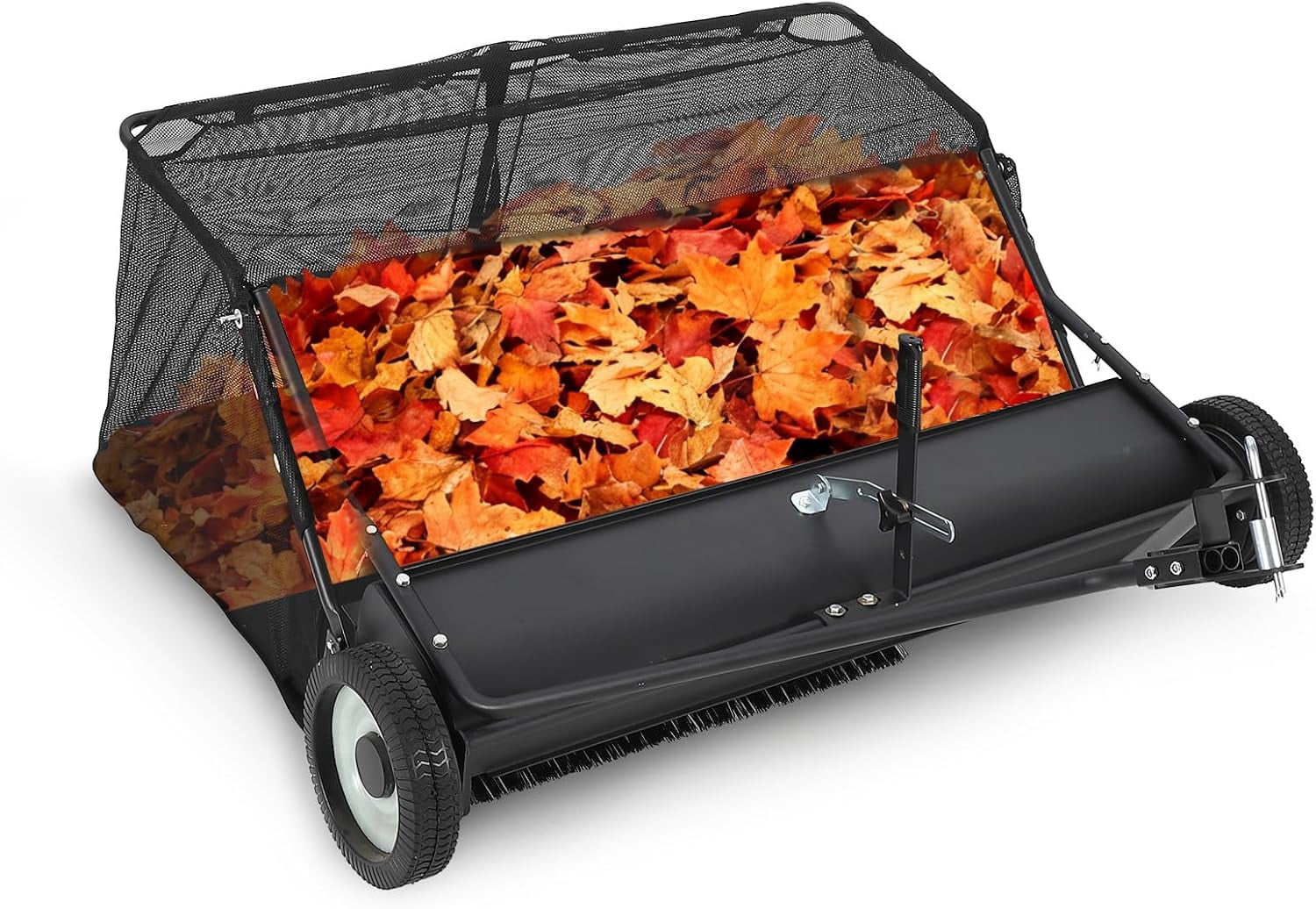 EastVita 48 in Lawn Sweeper Tow Behind Heavy Duty Yard Sweeper Pull Behind 25 Cu Ft Large Hopper Adjustable Sweeping Height Universal Leaf Grass Collector for Tractor ATV UTV Black