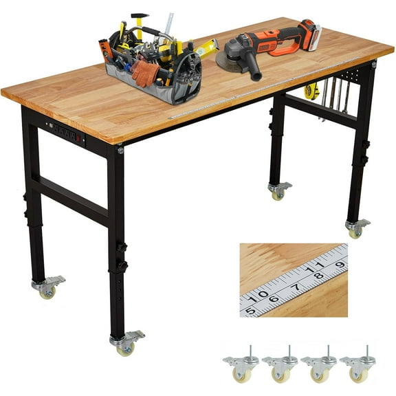 EastVita 48" x 24" Adjustable Portable Workbench with Scale, Pegboard and 6 Hooks, Adjustable Height 2200 LBS Load Capacity with Socket