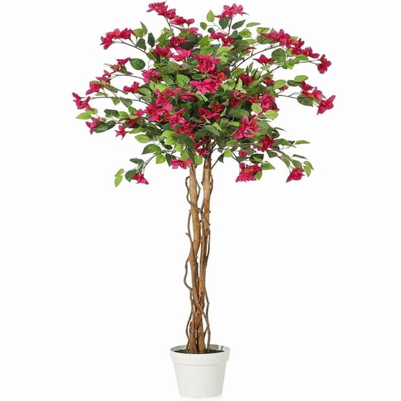EastVita 4FT Tall Artificial Bougainvillea Tree with Wood Trunk and Pink Flowers, Faux Indoor Potted Tree