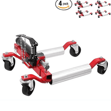 EastVita 4PCS Car Wheel Dolly,1500LBS Capacity Car Dolly with Hydraulic Tire Jack for Vehicle Positioning for Truck RV Trailer,Red