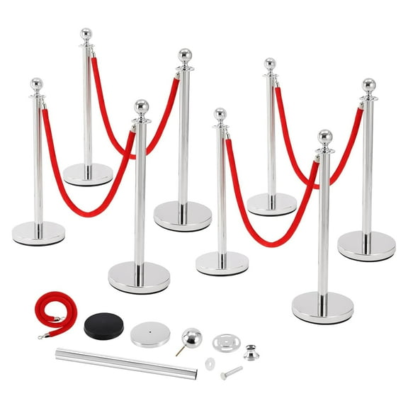 EastVita 4PCS Commercial Stainless Steel Stanchion Posts with 2x5ft Red Velvet Ropes, Quick Setup, Crowd Control Posts and Ropes, Event Barrier with Hollow Base